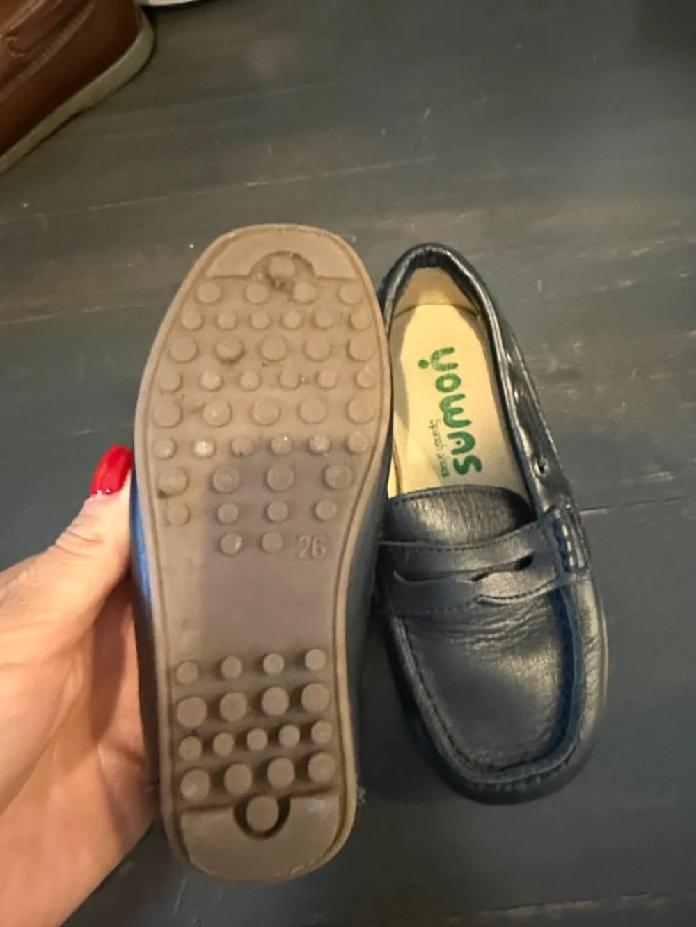 Toddler Navy Leather Slip-On Mocassins